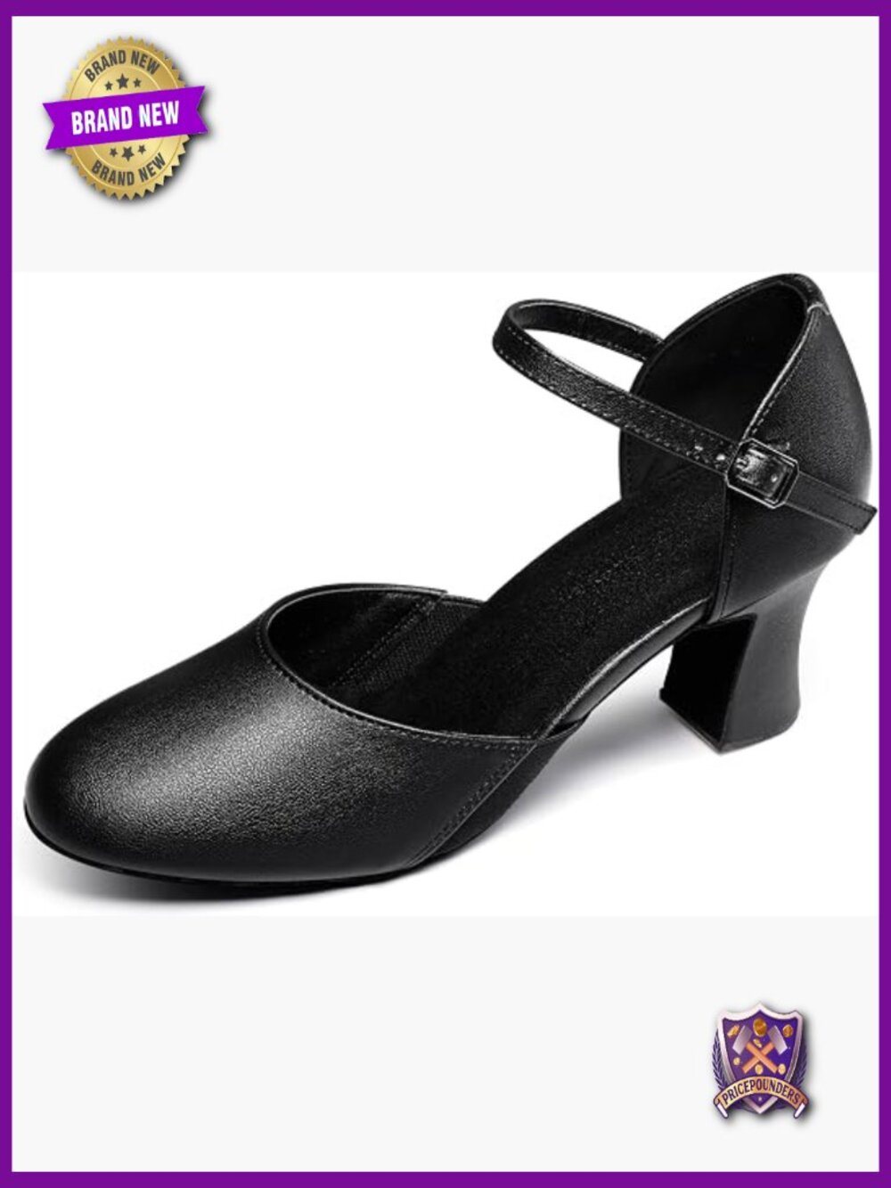Latin Dance Heels with Adjustable Buckle Ankle Strap Non-Slip PU Sole Mid Top